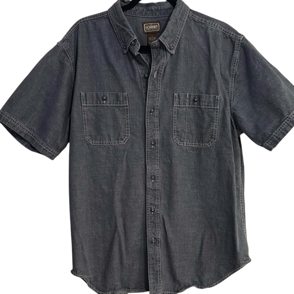 SCHMIDT Men's Workwear Gray Casual Button Down Shirt Short Sleeve Size Large